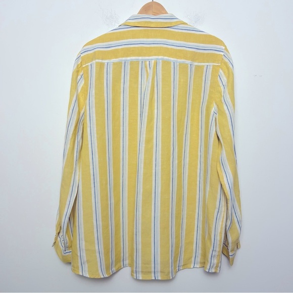 J. Jill Love Linen Striped Long Sleeve Popover Shirt Yellow White Coastal Beachy - Picture 10 of 13